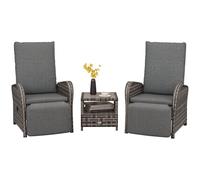 Outsunny 3 Pieces Rattan Bistro Set with Reclining Sun Loungers, Brown