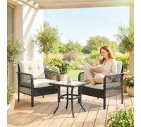 Outsunny 3 Pieces Rattan Bistro Set with Tempered Glass Table Cream