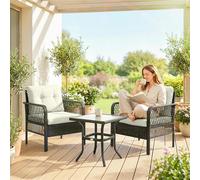 Outsunny 3 Pieces Rattan Bistro Set with Tempered Glass Table Cream - Not applicable - Metal, PE Rattan, Polyester - Cream