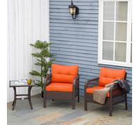 OUTSUNNY 3 Pieces Rattan Bistro Set with Tempered Glass Table Orange Outsunny Orange