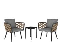 Outsunny 3 Pieces Rattan Bistro Set with Washable Seat and Back Cushions, Glass Top Coffee Table, for Outdoor, Patio, Black