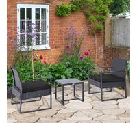Outsunny 3pc Rattan Patio Bistro Set - 2 Chairs/Coffee Table, Grey