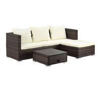 Outsunny 3 Pieces Rattan Garden Furniture Sofa Set, 4 Seater Garden Corner Sofa with 5-Level Reclining Sun Lounger and Storage Coffee Table, Outdoor Furniture Conservatory Set with Cushions, Brown Bro