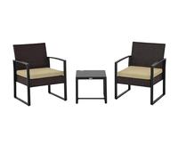 Outsunny 3 Pieces Rattan Patio Bistro Set 2 Chairs Coffee Side Table Set
