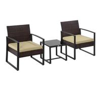 Outsunny 3 Pieces Rattan Patio Bistro Set 2 Chairs Coffee Side Table Set