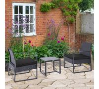 OUTSUNNY 3 Pieces Rattan Dining Set Patio Bistro Table Chair Conversation Set in Grey Outsunny Grey