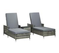 Outsunny 3-Pieces Rattan Sun Lounger