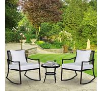 Outsunny 3pc Rattan Rocking Chair Bistro Set - Brown