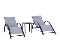 Outsunny 3 Pieces Lounge Chair Set Garden Outdoor Recliner Sunbathing Chair with Table - Light Grey | TJ Hughes