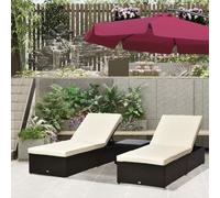 Outsunny 3 Pieces Sun Lounger Rattan Furniture Recliner Wicker Brown Garden - Brown - Galvanized Metal, PE rattan - 195cm x 70cm x 33-87 cm
