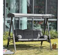 Outsunny 3 Seat Garden Swing Chair Patio Steel Swing Bench W/ Cup Trays Grey, Grey