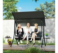Outsunny 3 Seat Garden Swing Chair Steel w/ Adjustable Canopy and Coffee Tables - Dark Grey