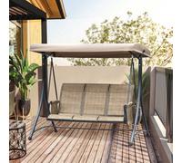 OUTSUNNY 3 Seat Metal Fabric Backyard Balcony Patio Swing Chair w/ Canopy in Brown Outsunny Brown