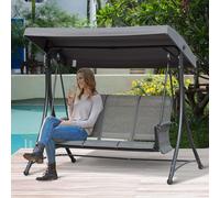 Outsunny 3 Seater Garden Swing Seat Outdoor Swing Chair with High Back Design, Steel Frame, Side Pouches, Adjustable Canopy, Charcoal Grey