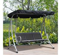 Outsunny 3 Seat Metal Fabric Backyard Balcony Patio Swing Chair With Canopy Top, Black