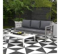 Outsunny Garden Bench with Cushions, 3-Seater Sofa, Aluminium Frame Outdoor Furniture with Backrest, Armrest and Back Cushions, 185 x 66 x 64cm, Grey Grey