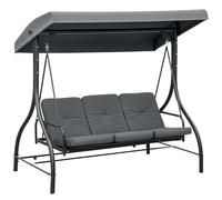 Outsunny 3 Seater Canopy Swing Chair, 2 in 1 Garden Swing Seat Bed, with Adjustable Canopy and Metal Frame, Dark Grey
