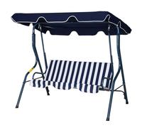 Outsunny 3 Seater Canopy Swing Chair Outdoor Garden Bench With Adjustable Canopy And Metal Frame - Blue Stripes