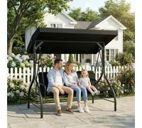 Outsunny 3 Seater Canopy Swing Chair, 2 in 1 Garden Swing Seat Bed, with Adjustable Canopy and Metal Frame, Black
