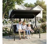 Outsunny 3 Seater Canopy Swing Chair Porch Hammock Bed Rocking Bench In Black Black