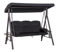 Outsunny 3-Seater Garden Hammock Swing Seat with Cushions & UV-Resistant Canopy, Durable Outdoor Patio Bench Chair, Black Aosom UK