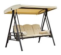 Outsunny 3 Seat Garden Swing Chair Patio Steel Swing Bench w/ Cup Trays Beige