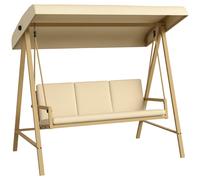 Outsunny 3 Seater Garden Swing Chair with Adjustable Canopy and Cushions, Beige