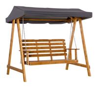 Outsunny 3 Seater Garden Swing Chair Outdoor Wooden Swing Bench Hammock with Adjustable Canopy Aosom UK