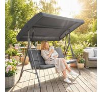 Outsunny 3 Seater Garden Swing Chair, Patio Rocking Bench with Tilting Canopy, Removable Cushion and Steel Frame, Dark Grey