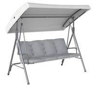 Outsunny 3 Seater Garden Swing Chair, Patio Rocking Bench with Tilting Canopy, Removable Cushion and Steel Frame, Light Grey