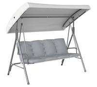 Outsunny 3 Seater Garden Swing Chair, Patio Rocking Bench with Tilting Canopy, Removable Cushion and Steel Frame, Light Grey