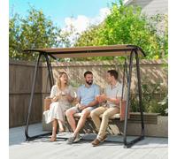 Outsunny 3 Seater Garden Swing Chair with Adjustable Tilting Canopy, 360 kg Capacity Garden Swing Seat Outdoor Hammock Bench with Breathable Texteline Seat, Zipped Cushions, Metal Frame, Sand Brown