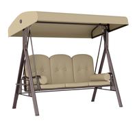 Outsunny 3-Seater Garden Swing Chair with Adjustable Sunshade Canopy, Comfortable Weatherproof Outdoor Patio Seating, Brown Aosom UK