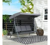 Outsunny 3 Seater Swing Chair, Garden Swing Bench with Canopy, Breathable Mesh Seat and Heavy Duty Steel Frame for Patio, Yard, Grey
