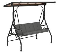 Outsunny 3 Seater Garden Swing Seat Bed with UPF30+ Adjustable Canopy, Convertible Swing Chair with Cushion, Outdoor Hammock Bench with Cup Trays for Balcony Patio, Dark Grey