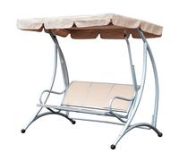 Outsunny 3 Seater Garden Swing Seat Bench Steel Swing Chair with Adjustable Canopy for Outdoor Patio Porch - Beige Black