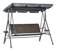 Outsunny 3 Seater Swing Chair, Garden Swing Seat Bench with Adjustable Canopy, Rattan Seat, and Steel Frame for Patio, Yard