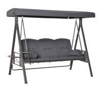 Outsunny 3 Seater Garden Swing Seat, Outdoor Hammock Bench with Adjustable Canopy, Cushions and Cup Trays, Steel Frame, Dark Grey Aosom UK