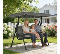 Outsunny 3-Seater Garden Swing Seat, Outdoor Swing Chair with Canopy, Grey - Light Grey - 1 - Garden Swing Chair