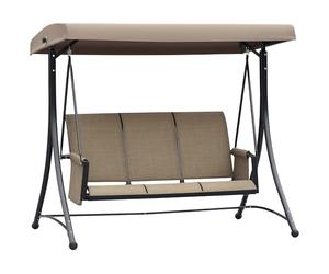 Outsunny 3 Seater Garden Swing Seat Outdoor Swing Chair with High Back Design, Steel Frame, Side Pouches, Adjustable Canopy, Brown