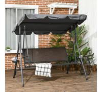 Outsunny 3 Seater Garden Swing Seat, Swing Chair With Adjustable Canopy Rattan Seat In Dark Grey