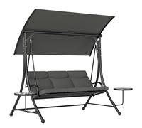 Outsunny 3 Seat Garden Swing Chair Steel w/ Adjustable Canopy and Coffee Tables, Grey