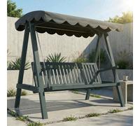 Outsunny 3 Seater Garden Swing Seat with Canopy, Wooden Swing Chair, Outdoor Hammock Bench for Balcony Patio Porch, Grey