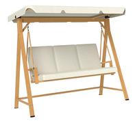 Outsunny 3 Seater Garden Swing Seat with UPF30+ Adjustable Canopy, Swing Chair with Cushion, Outdoor Hammock Bench for Balcony Patio, Beige