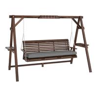Outsunny 3 Seater Garden Swing Seat Wooden Swing Bench Carbonised Brown
