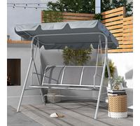 Outsunny 3 Seater Swing Chair, Garden Swing Bench with Adjustable Tilting Canopy, Breathable Mesh Seat and Heavy Duty Metal Frame for Patio, Yard, Light Grey