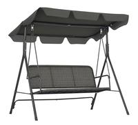 Outsunny 3-person Outdoor PE Rattan Swing Chair, Patio Wicker Hanging Swing Bench with Steel Frame Stand & Adjustable Canopy, Grey, Grey