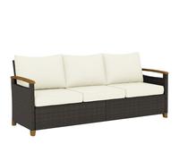 Outsunny 3 Seater Rattan Garden Sofa, PE Wicker Outdoor Sofa Wide Deep Seat, 4" Cushions, Wood-Effect Armrests Legs, Brown