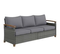 Outsunny 3 Seater Rattan Garden Sofa, PE Wicker Outdoor Sofa Wide Deep Seat, 4" Cushions, Wood-Effect Armrests Legs, Dark Grey