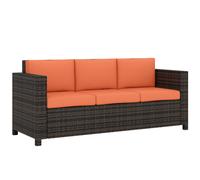 Outsunny 3 Seater Rattan Sofa All-Weather Wicker Weave Metal Frame Chair with Fire Resistant Cushio-Orange